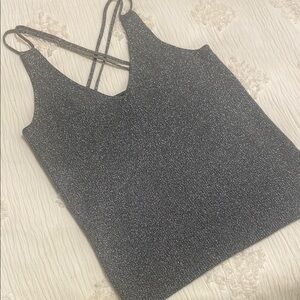 Like New Ralph Lauren metallic silver knit criss cross straps Gray Women's Top